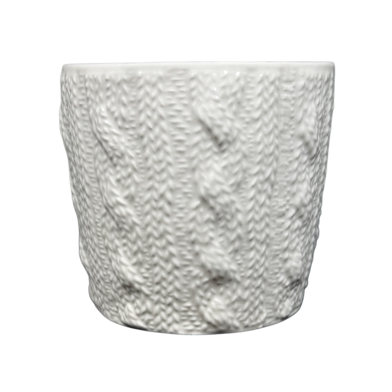 Starbucks cable knit mug in white ceramic with a textured knit pattern for a cozy feel