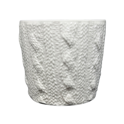 Starbucks cable knit mug in white ceramic with a textured knit pattern for a cozy feel