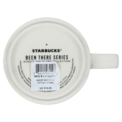Starbucks Chicago Been There Series collectible mug with a white ceramic finish and vintage design