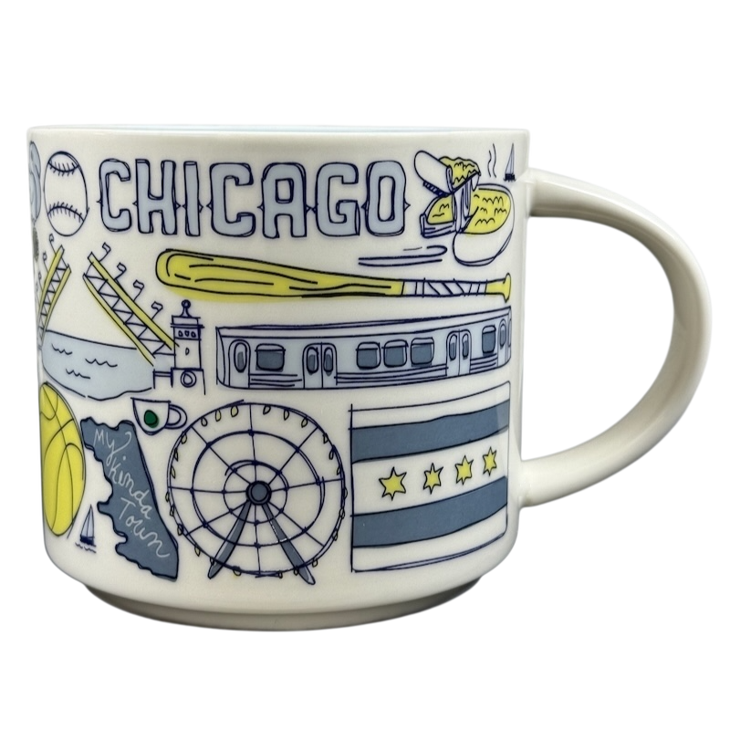 Starbucks Chicago Been There Series collectible mug featuring iconic city landmarks and symbols
