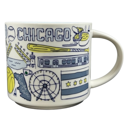 Starbucks Chicago Been There Series collectible mug featuring iconic city landmarks and symbols