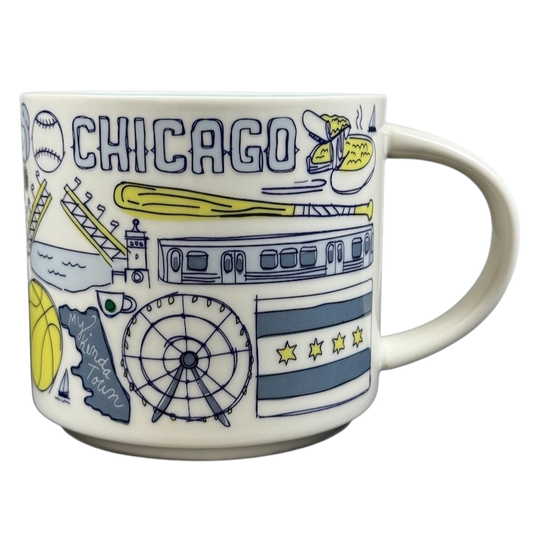 Starbucks Chicago Been There Series collectible mug featuring iconic city landmarks and symbols