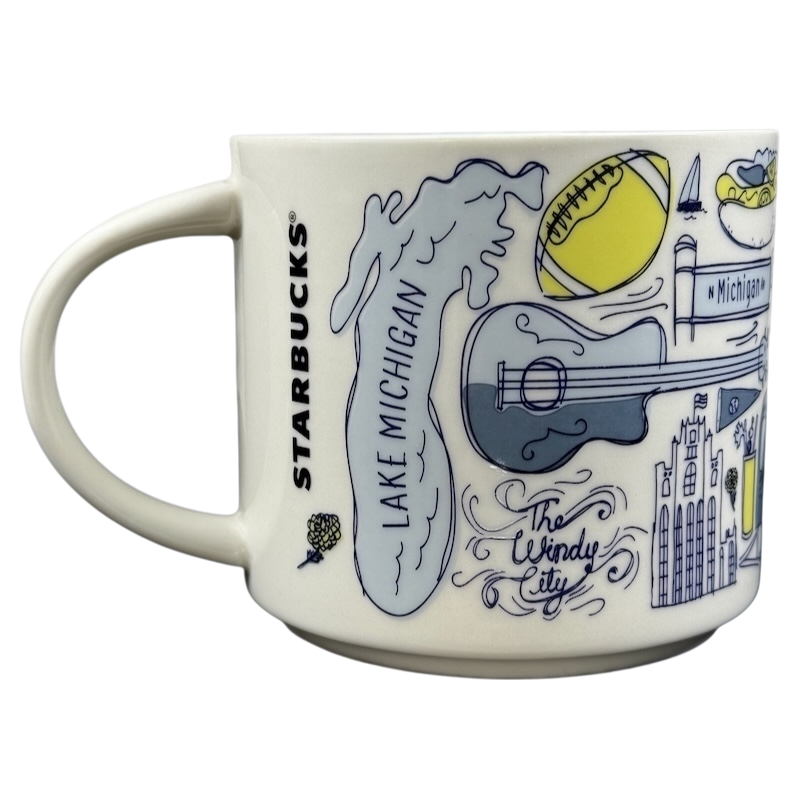 Starbucks Chicago Been There Series collectible mug featuring iconic local landmarks and culture