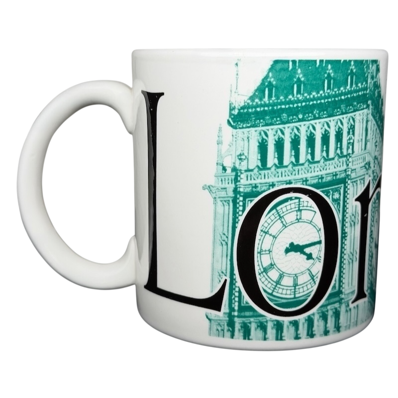 Starbucks City Mug Collector Series London featuring iconic Big Ben design in green and white