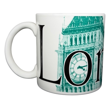 Starbucks City Mug Collector Series London featuring iconic Big Ben design in green and white