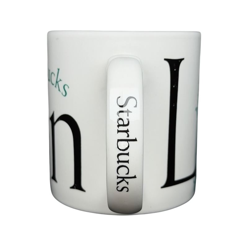 Starbucks City Mug Collector Series London featuring iconic text design in white porcelain