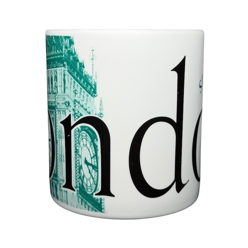 Starbucks City Mug Collector Series London featuring Big Ben design in green and white