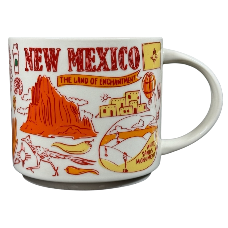 Collectible Starbucks mug New Mexico with colorful illustrations of landmarks and state symbols