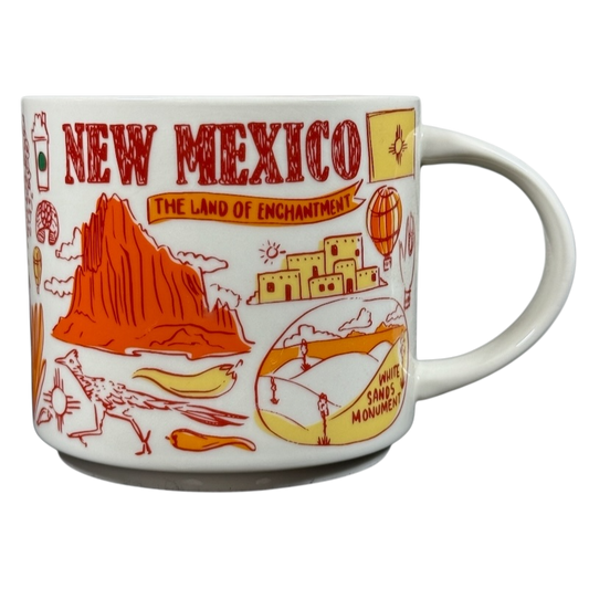 Collectible Starbucks mug New Mexico with colorful illustrations of landmarks and state symbols