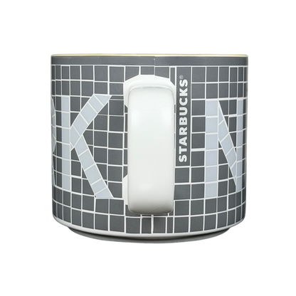 Collectible Starbucks subway tile mug featuring a modern design with gray tiles and bold lettering