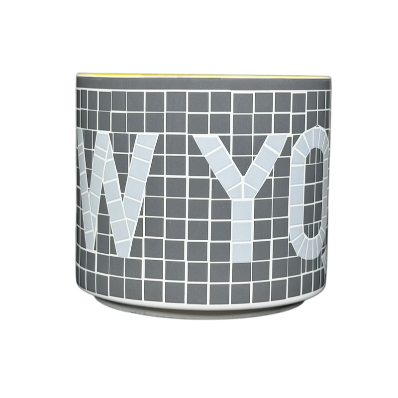 Collectible Starbucks subway tile mug featuring a gray design with white lettering