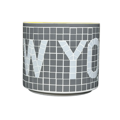 Collectible Starbucks subway tile mug featuring a gray design with white lettering