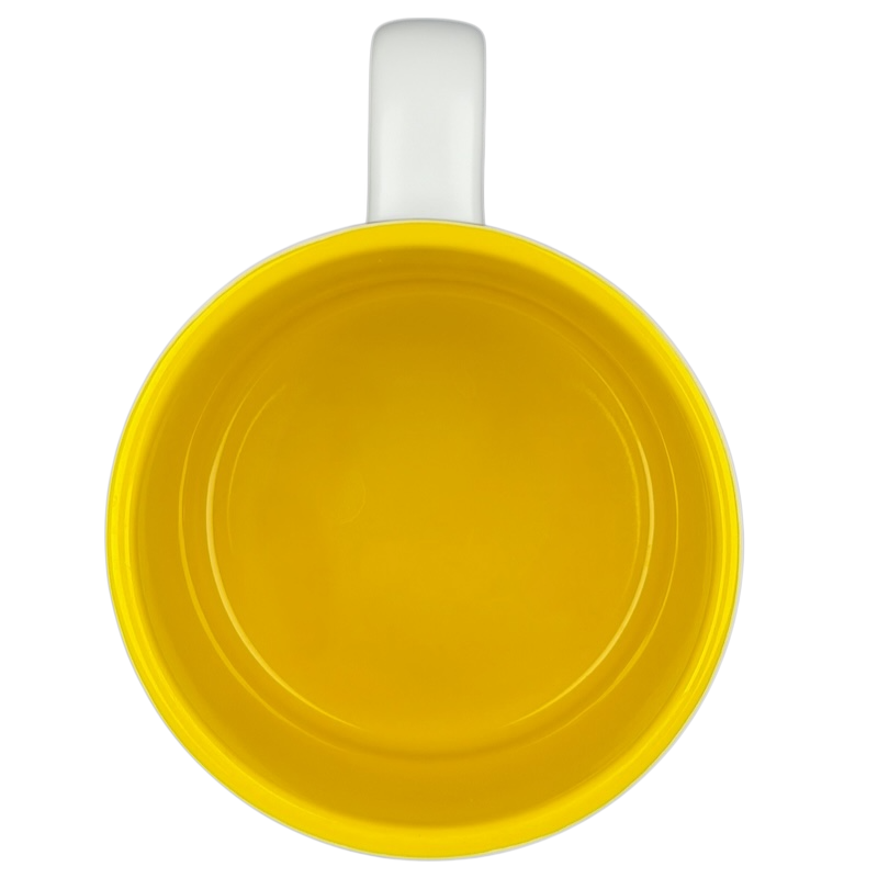 Inside view of a collectible Starbucks subway tile mug featuring a bright yellow color
