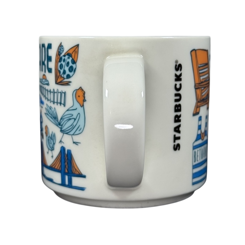 Starbucks Delaware Been There mug showing side handle and colorful state-themed illustrations