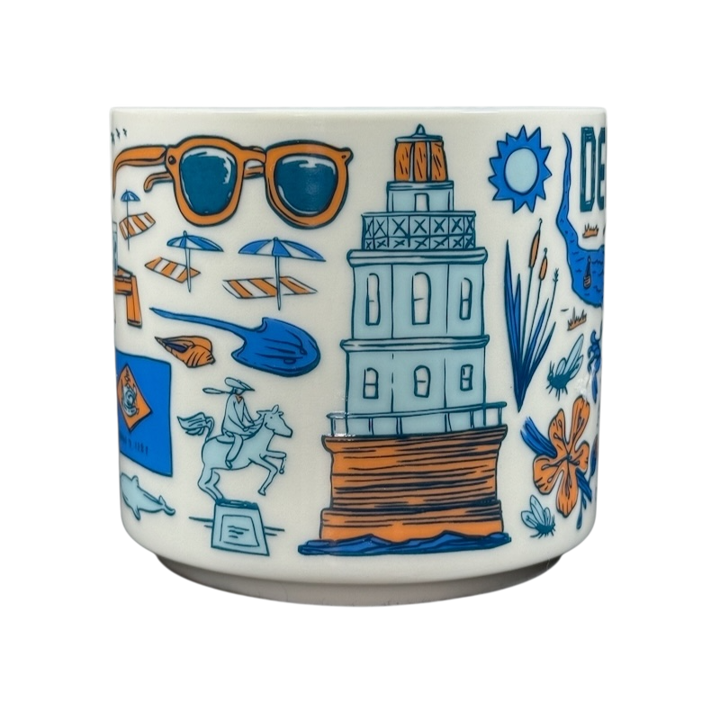 Starbucks Delaware Been There mug featuring colorful illustrations of Delaware landmarks and symbols