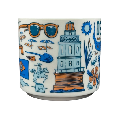 Starbucks Delaware Been There mug featuring colorful illustrations of Delaware landmarks and symbols