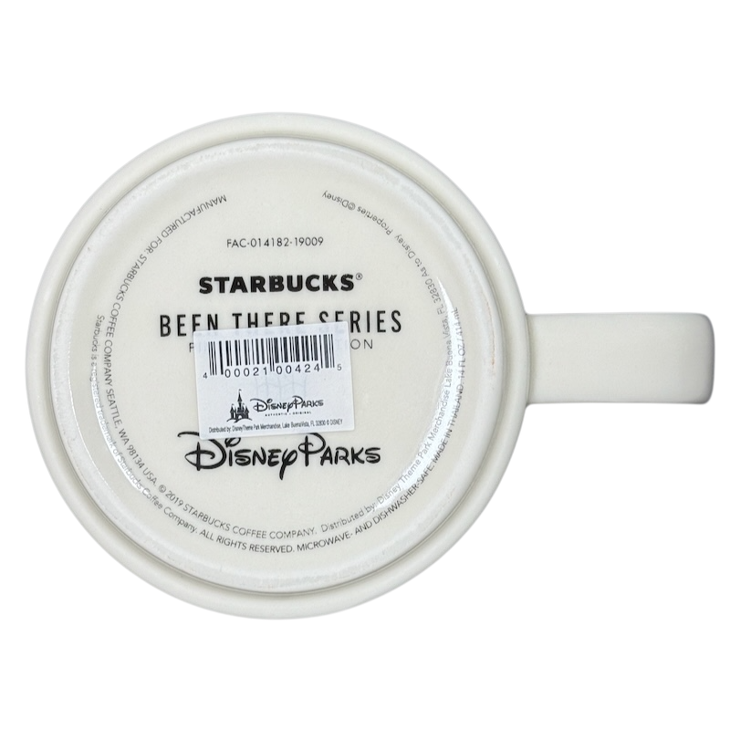 Bottom view of Disneyland Starbucks Been There Series mug showing branding and barcode