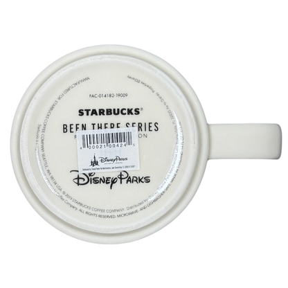 Bottom view of Disneyland Starbucks Been There Series mug showing branding and barcode