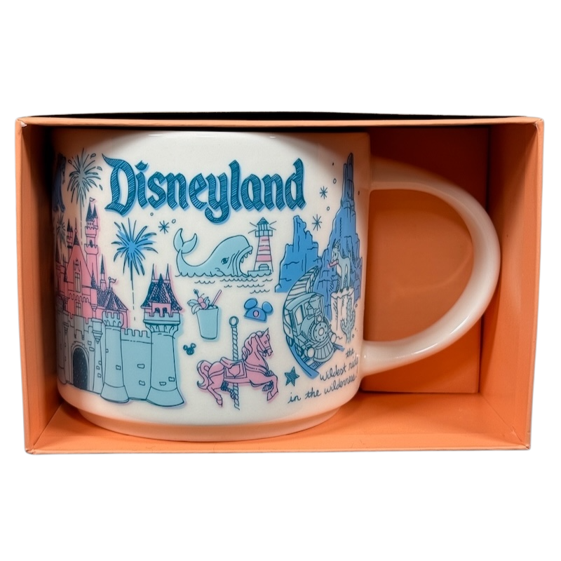 Disneyland Starbucks Been There Series mug with colorful Disneyland landmarks design in gift box