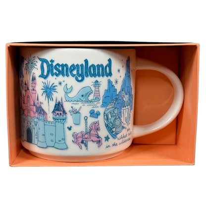 Disneyland Starbucks Been There Series mug with colorful Disneyland landmarks design in gift box