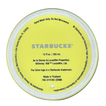 Bottom view of Disneyland Minnie Mouse Starbucks tumbler with product and trademark details