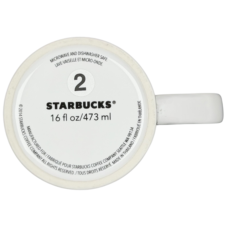 Bottom view of Dot collection collectible Starbucks zebra mug with capacity of 16 fl oz