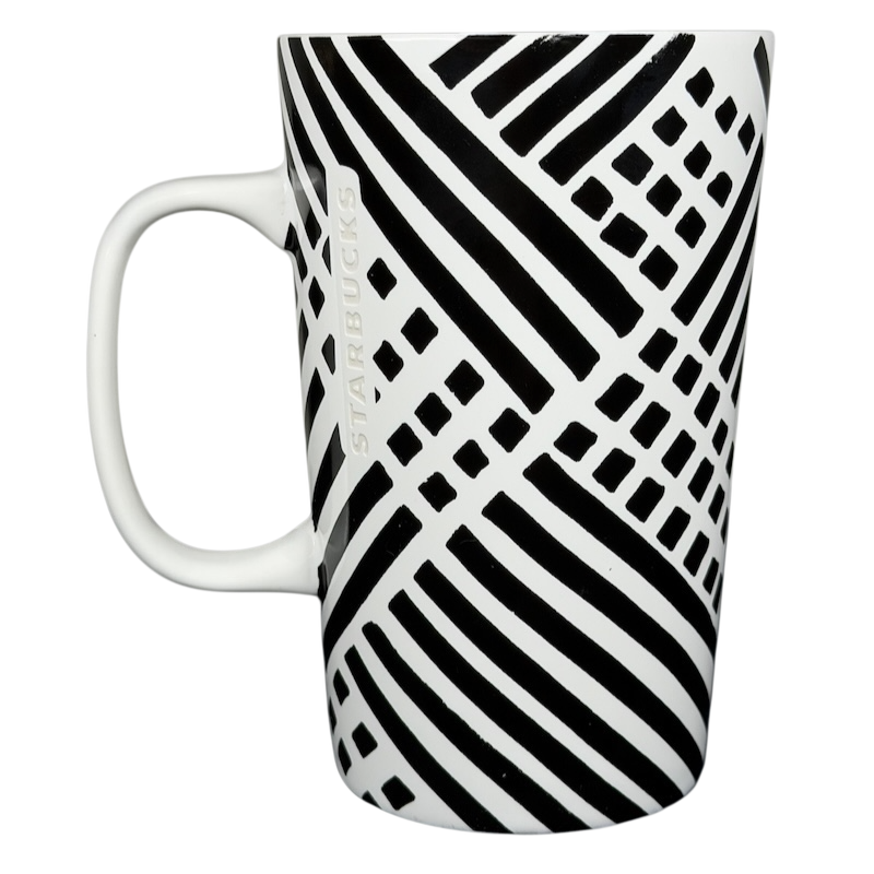 Dot collection collectible Starbucks zebra mug with bold black and white geometric patterns