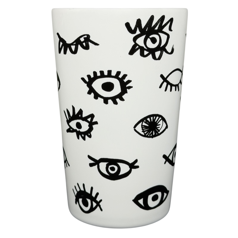 Starbucks Dot Collection Eyes mug featuring unique black eye designs on a white background