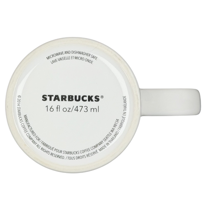 Starbucks Dot Collection Eyes mug in white with 16 fl oz capacity, perfect for coffee lovers
