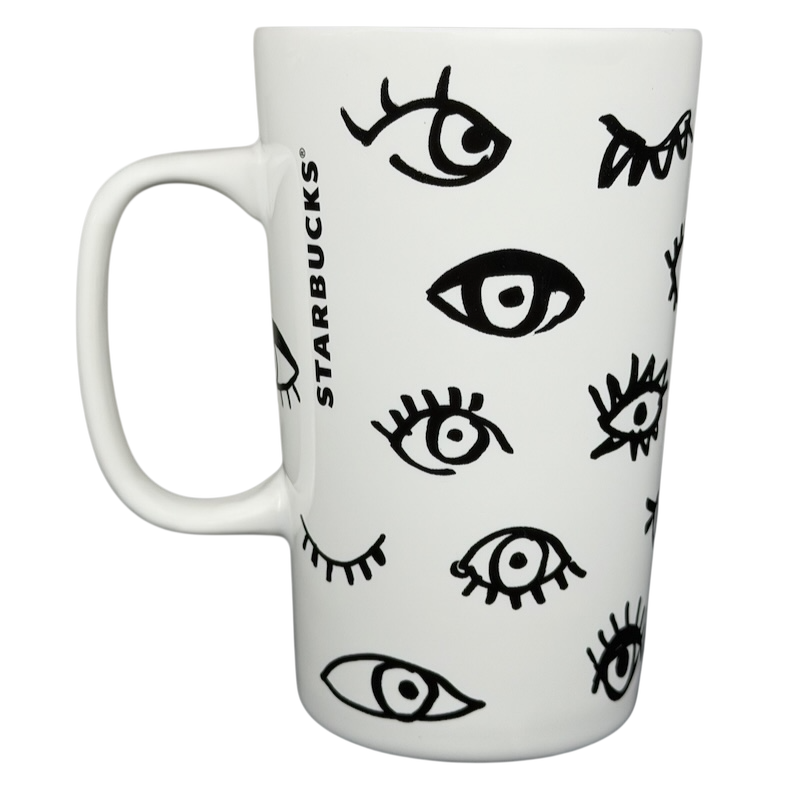 Starbucks Dot Collection Eyes mug featuring playful eye designs on a white ceramic surface