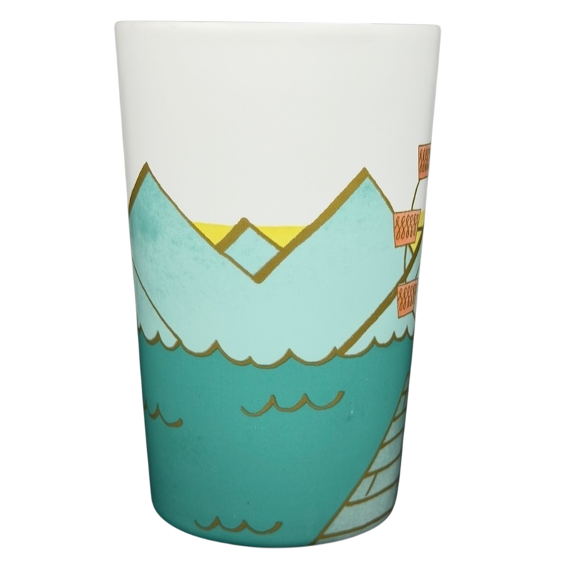 Starbucks Dot Collection Ferris Wheel mug featuring a whimsical ocean and mountain design