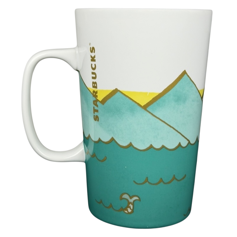 Starbucks Dot Collection Ferris Wheel mug featuring a colorful design of mountains and waves