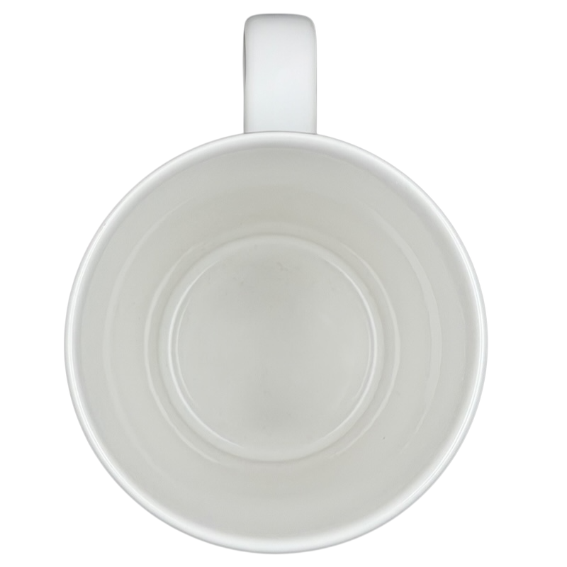 Top view of the white Starbucks Dot Collection Monocle Man mug highlighting its smooth interior design