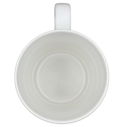 Top view of the white Starbucks Dot Collection Monocle Man mug highlighting its smooth interior design