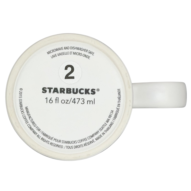 Bottom of a Starbucks Dot collection Starbucks XOXO collectible mug with 16 fl oz capacity