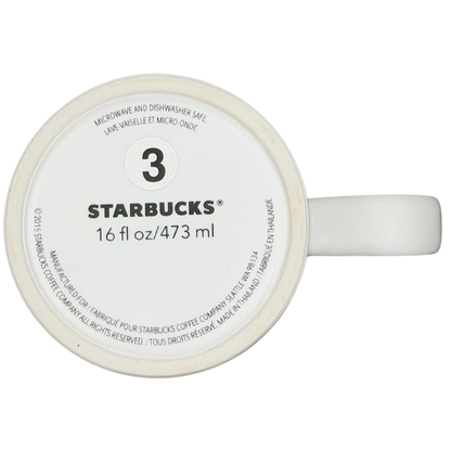 Dot collection Starbucks XOXO collectible mug with a white exterior and capacity markings