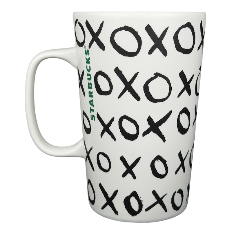 Dot collection Starbucks XOXO collectible mug featuring a stylish white design with bold X and O patterns