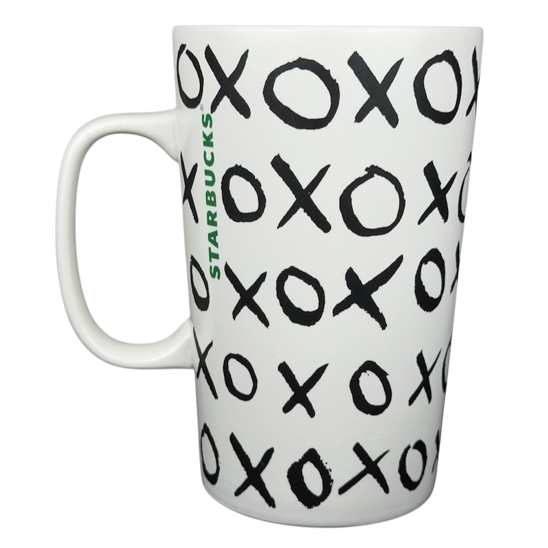 Dot collection Starbucks XOXO collectible mug featuring bold XO patterns on a white background