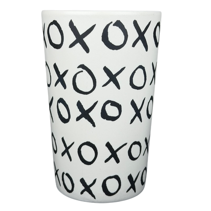 Dot collection Starbucks XOXO collectible mug featuring playful black and white XOXO patterns