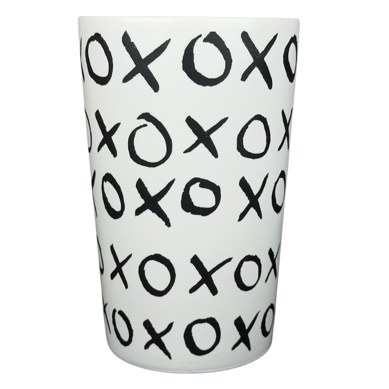 Dot collection Starbucks XOXO collectible mug featuring a playful black and white design