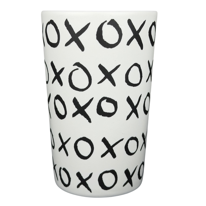 Dot collection Starbucks XOXO collectible mug with playful black and white OXOXO design