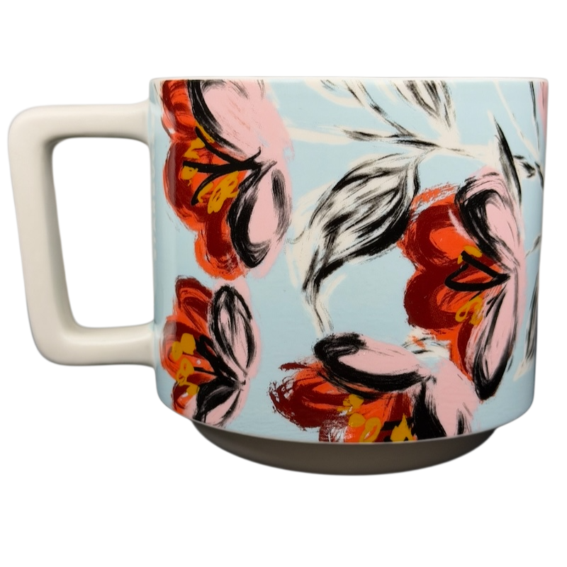 Starbucks floral abstract mug featuring a vibrant floral design in pink and red tones