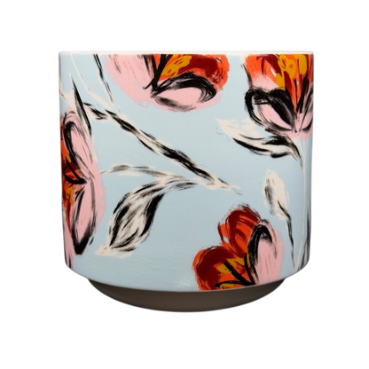 Starbucks floral abstract mug featuring a colorful floral design on a soft blue background