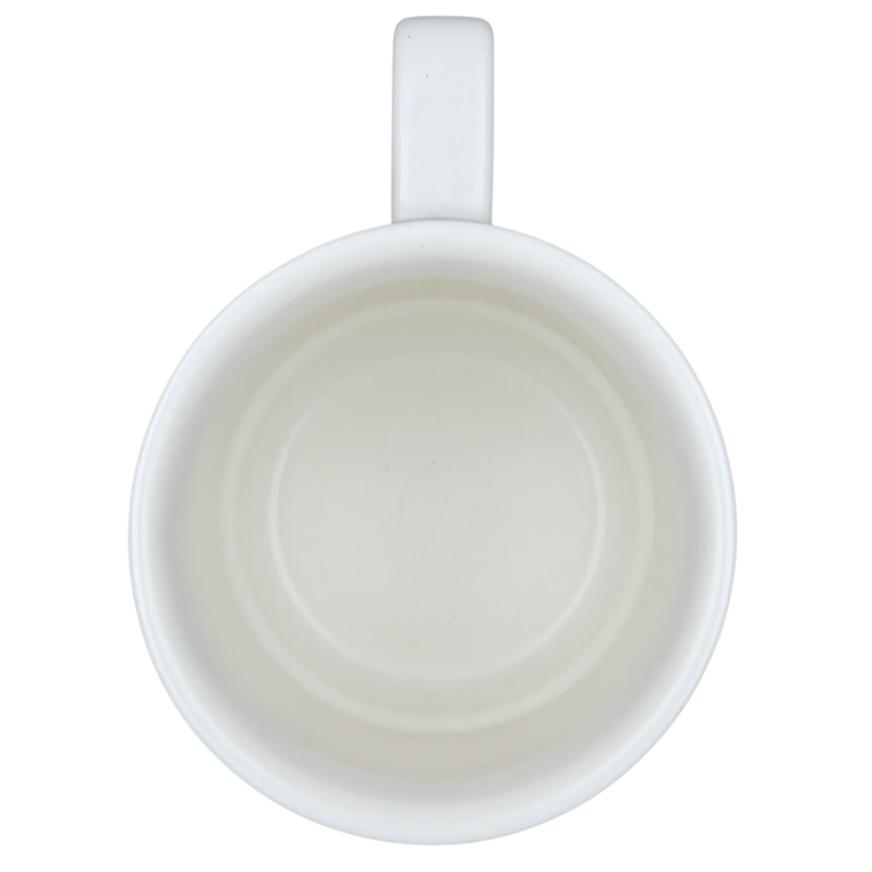 Top view of a white ceramic Starbucks floral abstract mug with a smooth interior finish