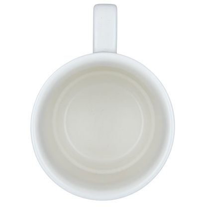 Top view of a white ceramic Starbucks floral abstract mug with a smooth interior finish