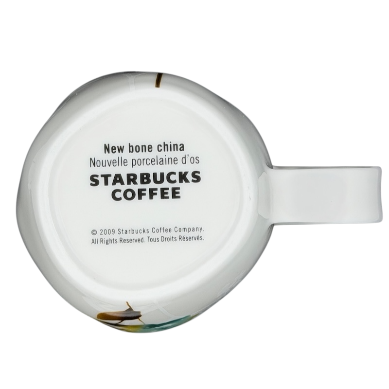 Bottom view of Starbucks Floral Watercolor Mug Starbucks showing brand details and new bone china material