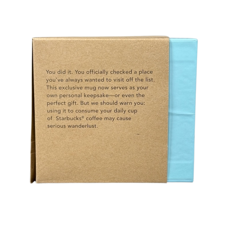 Starbucks Florida Been There mug packaging with message about using the mug for daily coffee