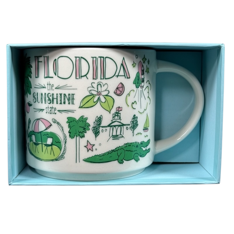 Starbucks Florida Been There mug featuring Florida-themed illustrations including an alligator and palm trees