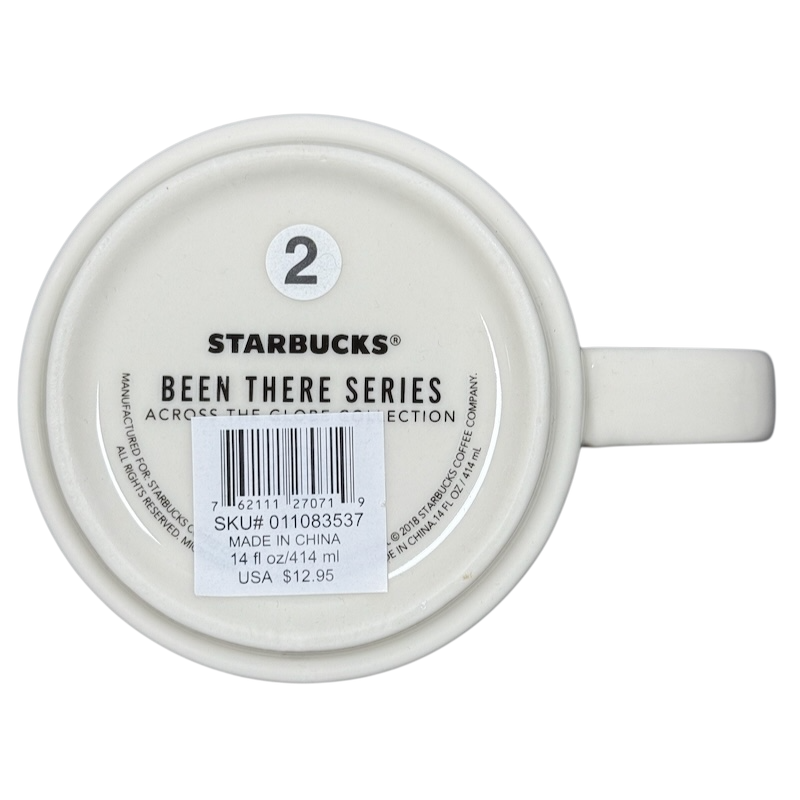 Bottom view of Starbucks Georgia Been There Series mug showing capacity and SKU label