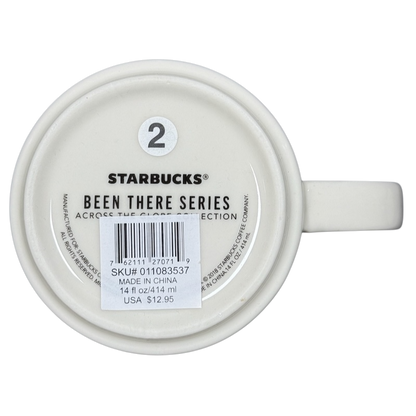 Bottom view of Starbucks Georgia Been There Series mug showing capacity and SKU label